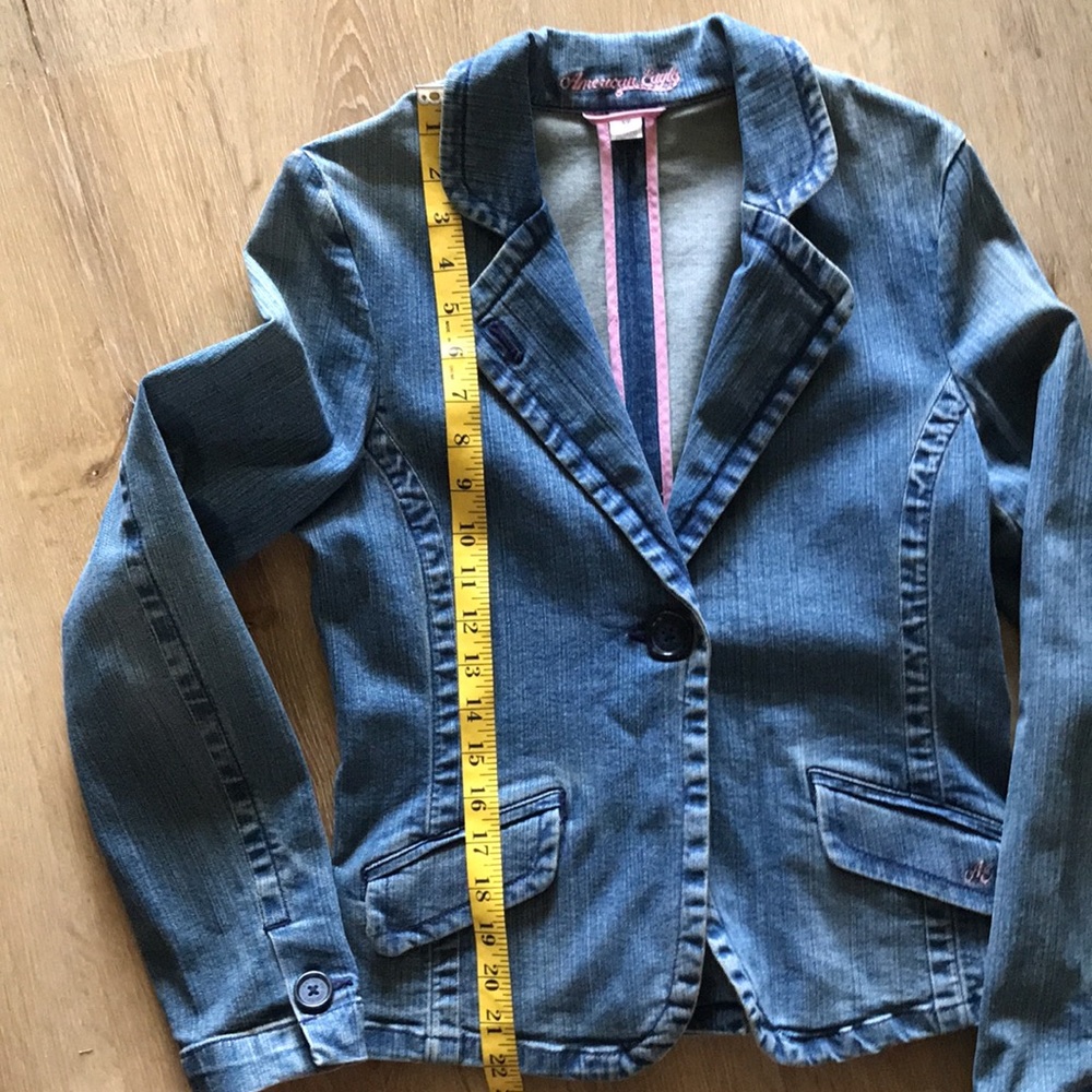 American Eagle denim one button blazer